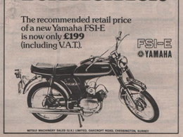 1974 YAMAHA FS1 E POPSICLE PURPLE 394   BLACK & WHITE MAGAZINE ADVERT